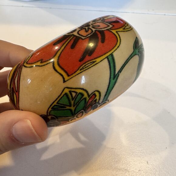 Vintage Orange Floral Wide Resin- Acrylic Chunky Bangle Bracelet Boho Funky - Picture 4 of 6